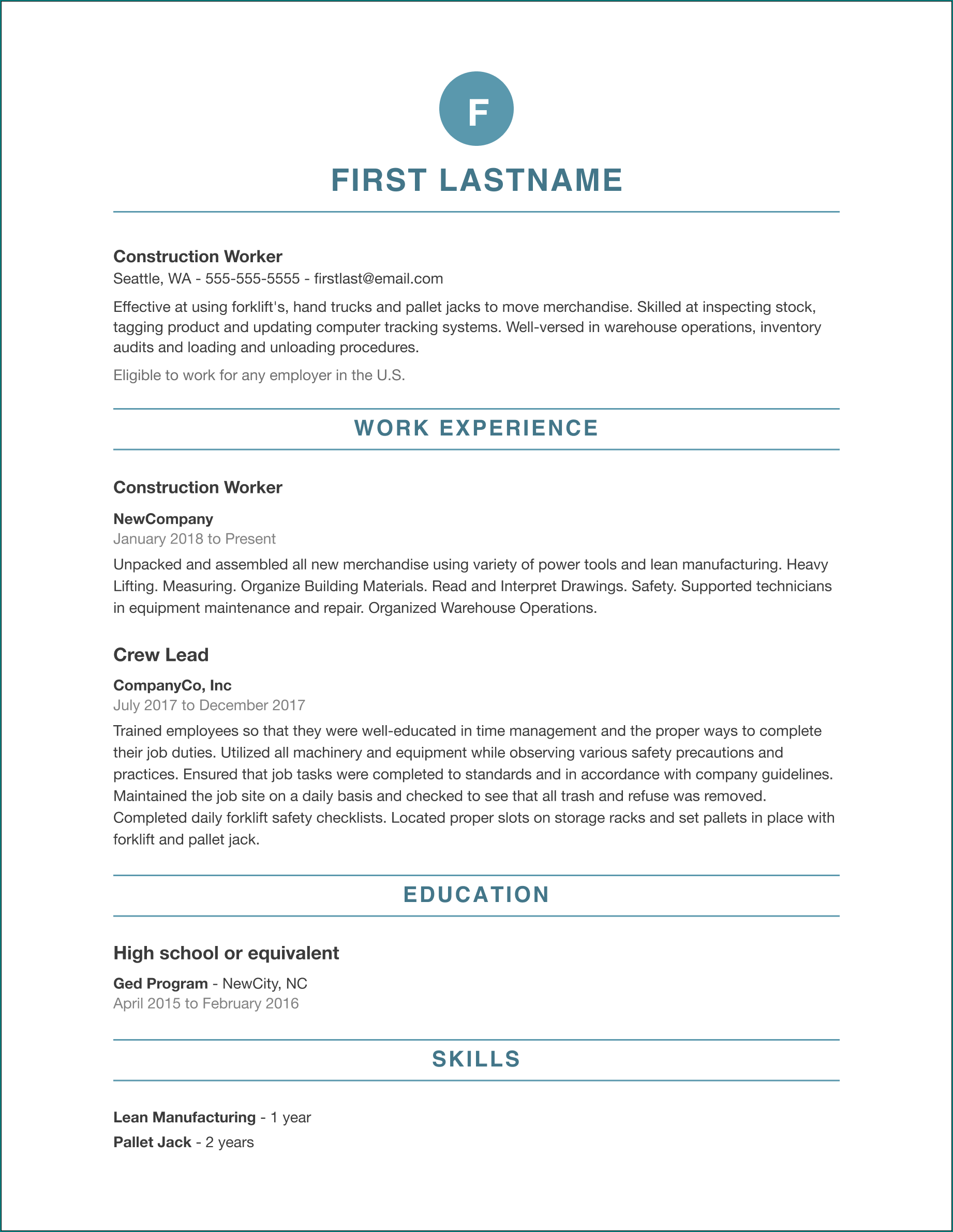 Sample of Professional Resume Format