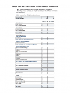 Sample of Profit And Loss Statement Template For Self Employed