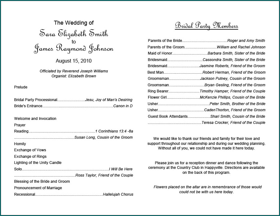 Sample of Program Format For Events