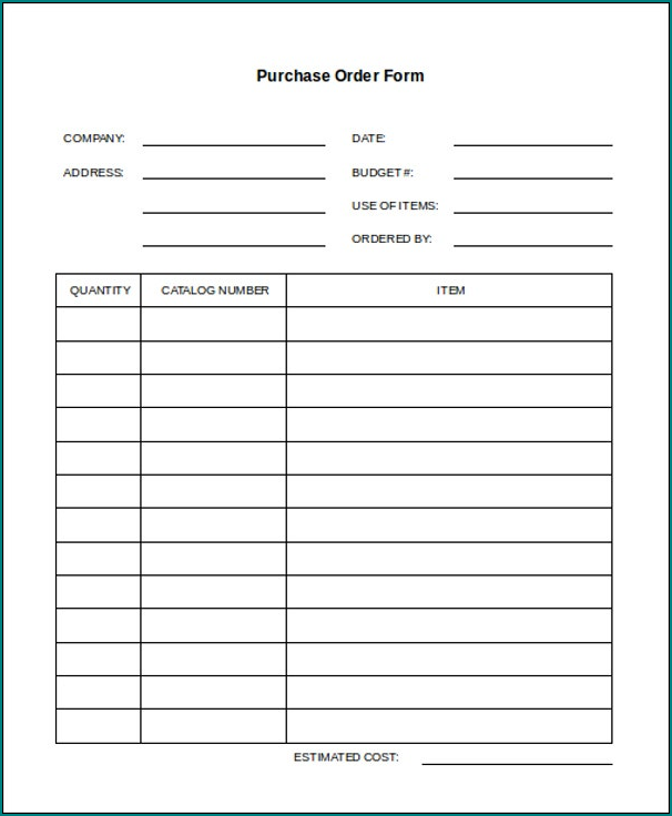 Sample of Purchase Order Form