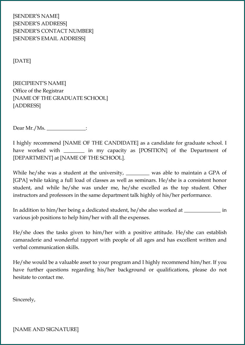 Sample of Recommendation Letter For Job