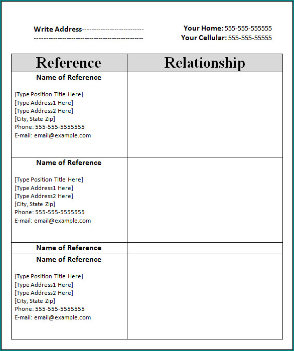Sample of Reference List Template