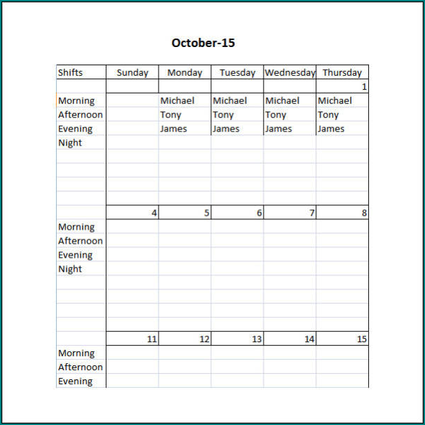 Sample of Restaurant Schedule Template
