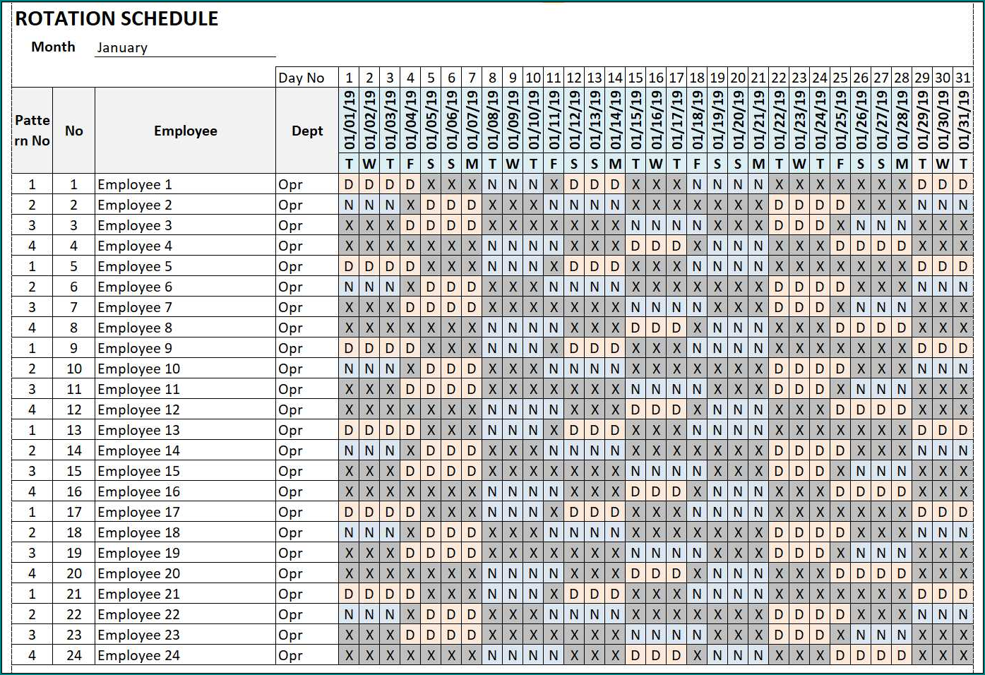 Sample of Rotating Shift Schedule Template