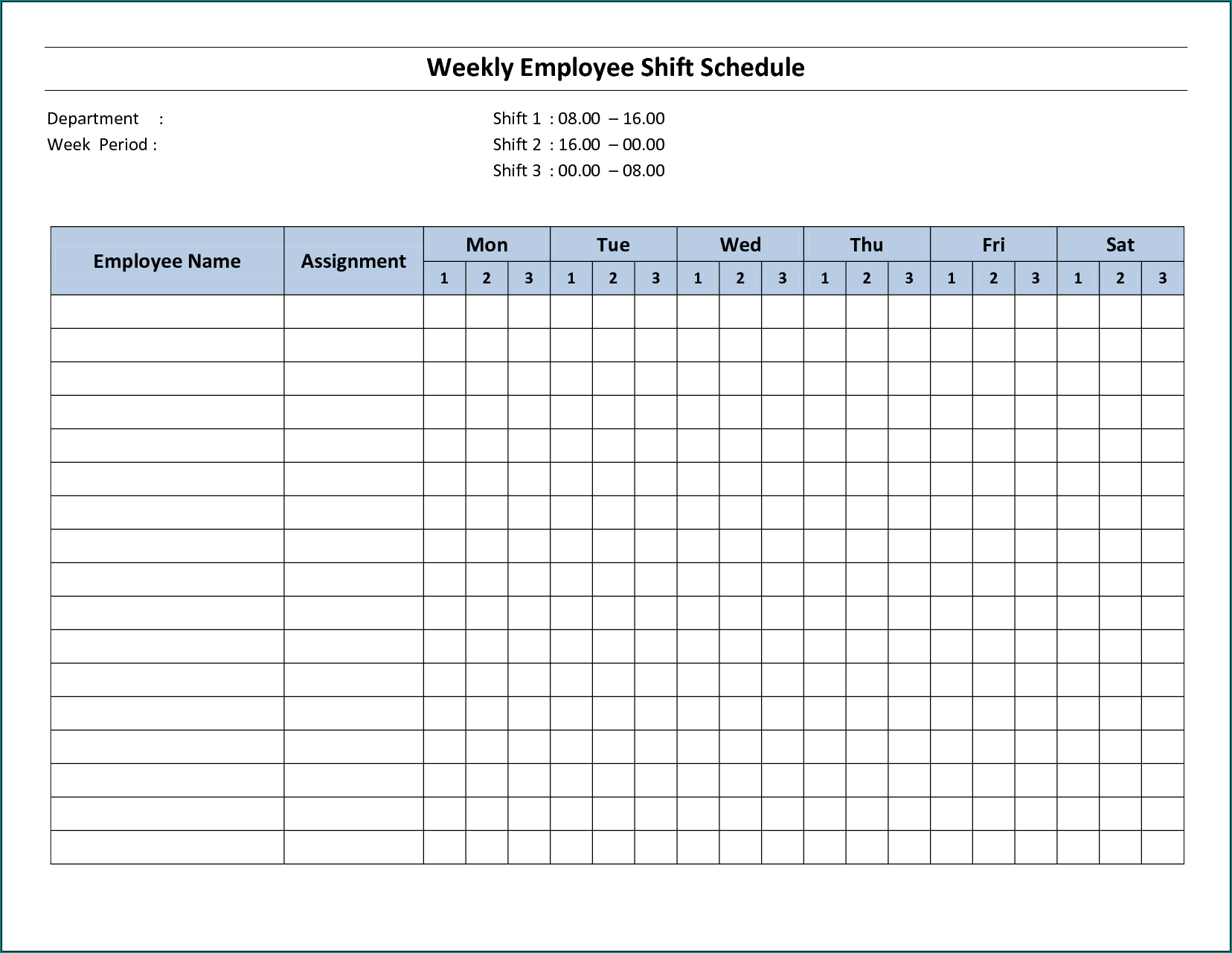 Sample of Schedule Template For Employees