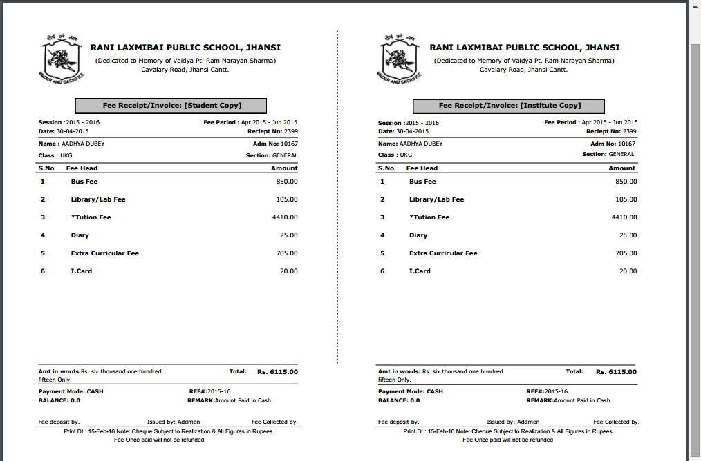 Sample of School Fee Book Format Template Sample of School Fee Book Format Template