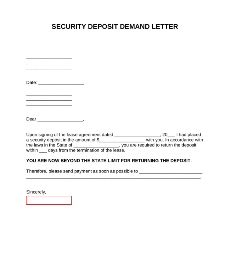 Sample of Security Deposit Demand Letter Template Sample of Security Deposit Demand Letter Template