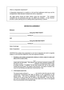 Sample of Separation Agreement Template