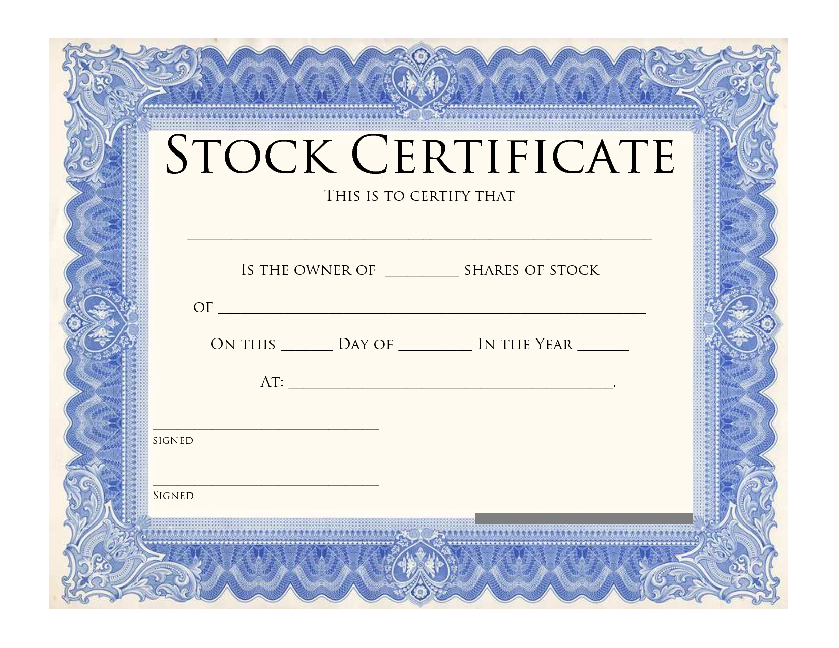 Sample of Shareholders Stock Certificate Template Sample of Shareholders Stock Certificate Template