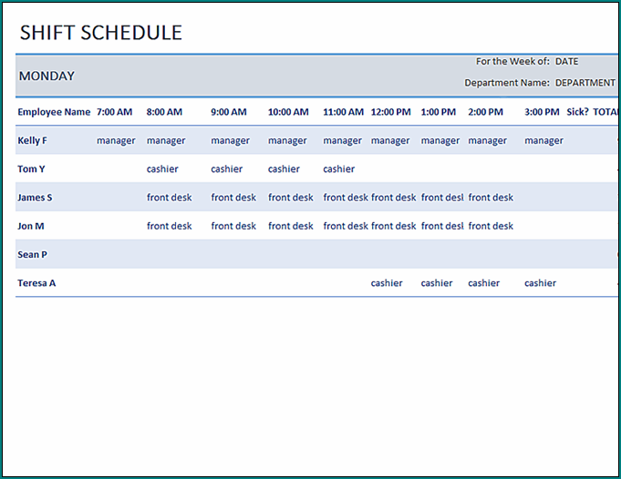 Sample of Shift Schedule Template