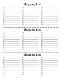 Sample of Shopping List Template
