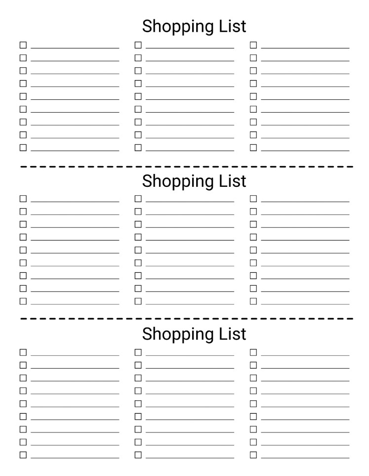 Sample of Shopping List Template