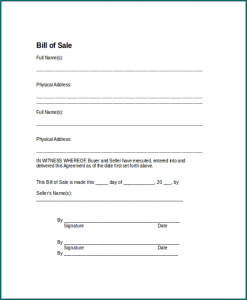 Sample of Simple Bill Of Sale Template