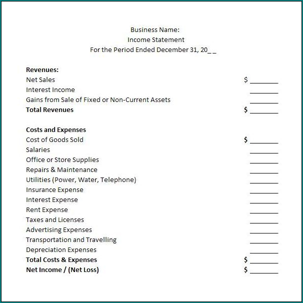 Sample of Simple Income Statement Template