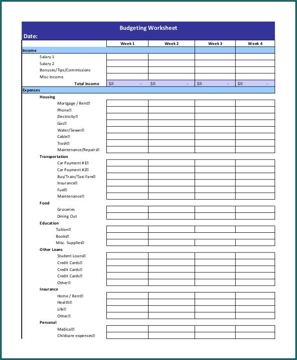Sample of Simple Monthly Budget Template