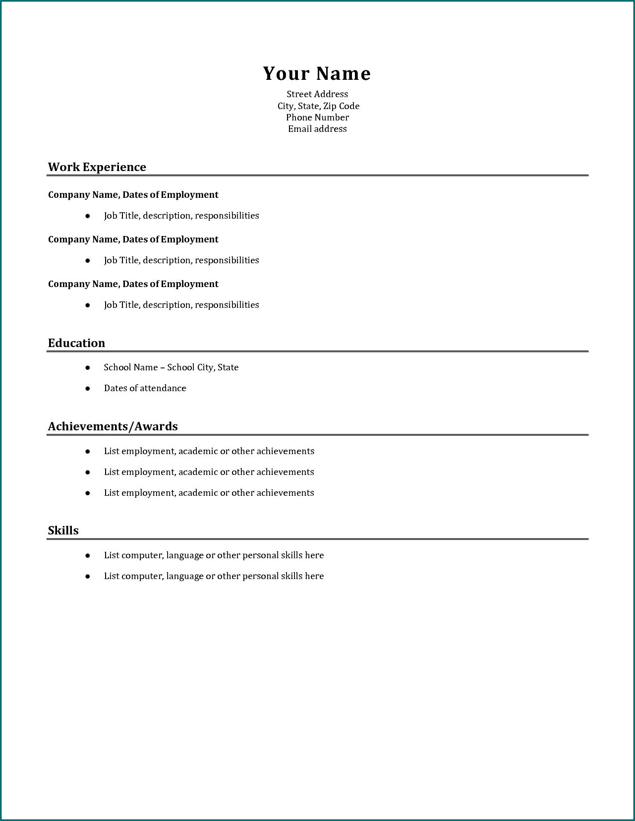 Sample of Simple Resume Format