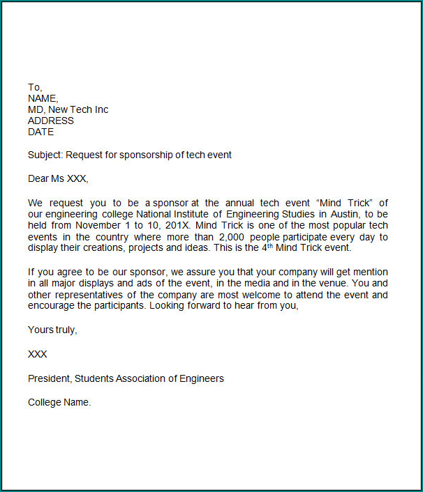 Sample of Sponsorship Letter Template