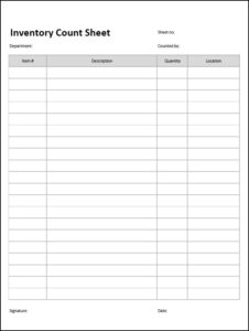 Sample of Stock Count Sheet Template