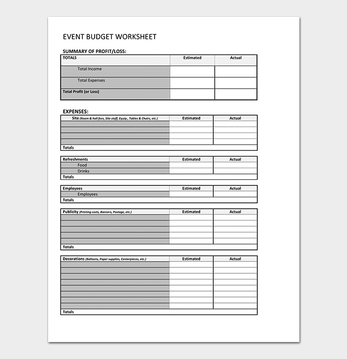 Sample of Summer Party Budget Worksheet Template Sample of Summer Party Budget Worksheet Template