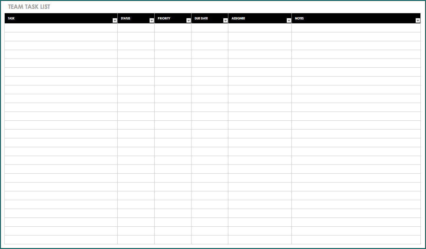 Sample of Task List Template Excel