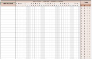 Sample of Teacher Attendance Sheet Template
