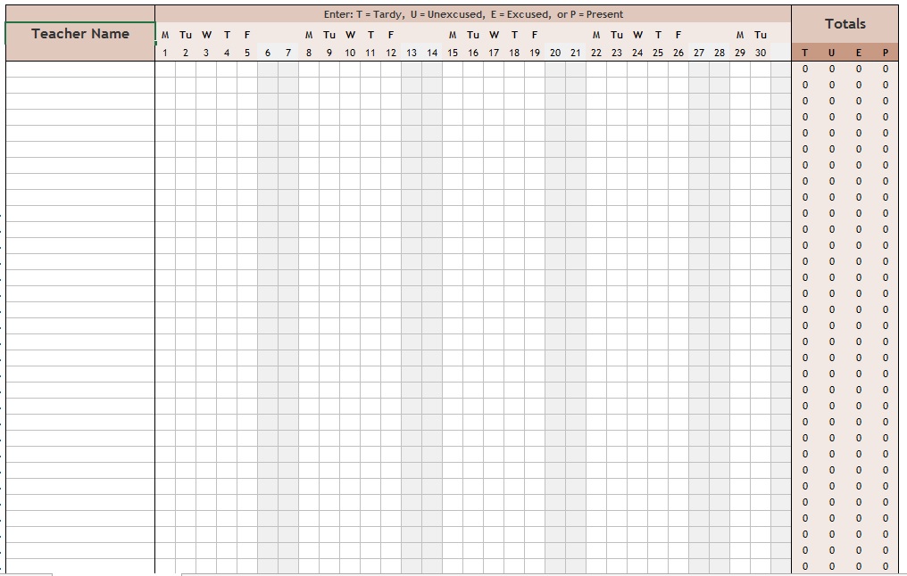Sample of Teacher Attendance Sheet Template Sample of Teacher Attendance Sheet Template