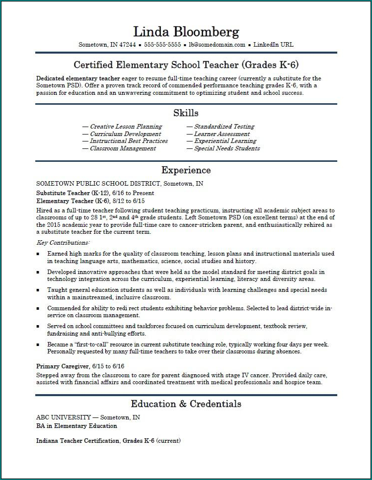 Sample of Teacher Resume Template
