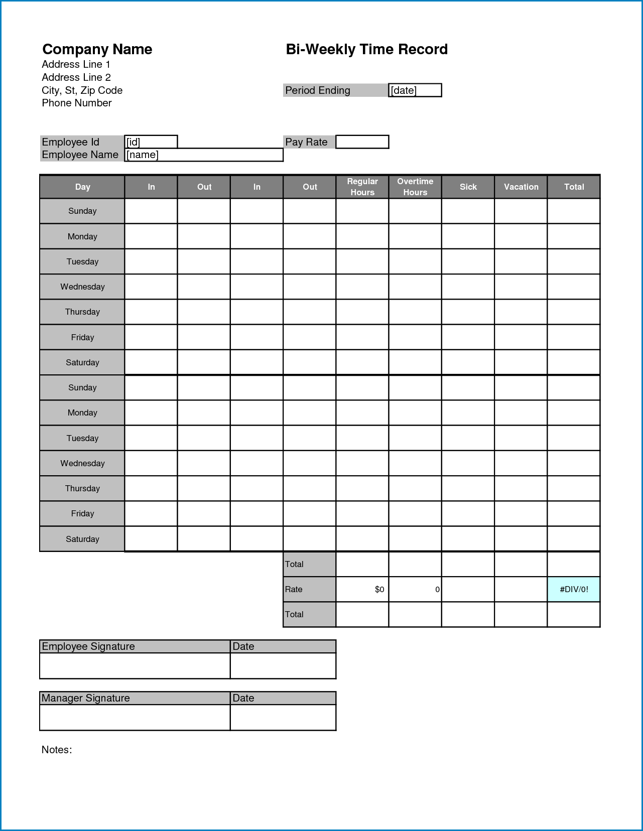 Sample of Time Card Template Sample of Time Card Template