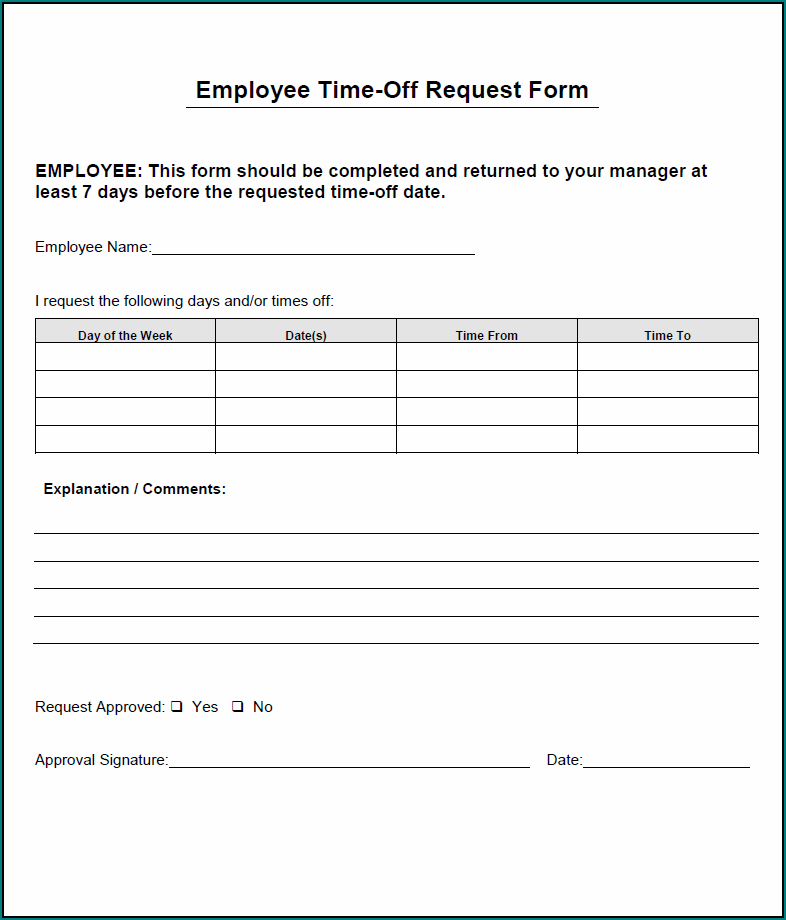 Sample of Time Off Request Form
