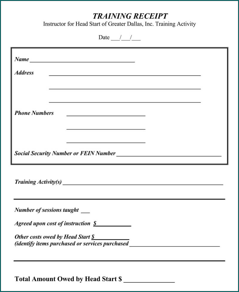 Sample of Training Receipt Template