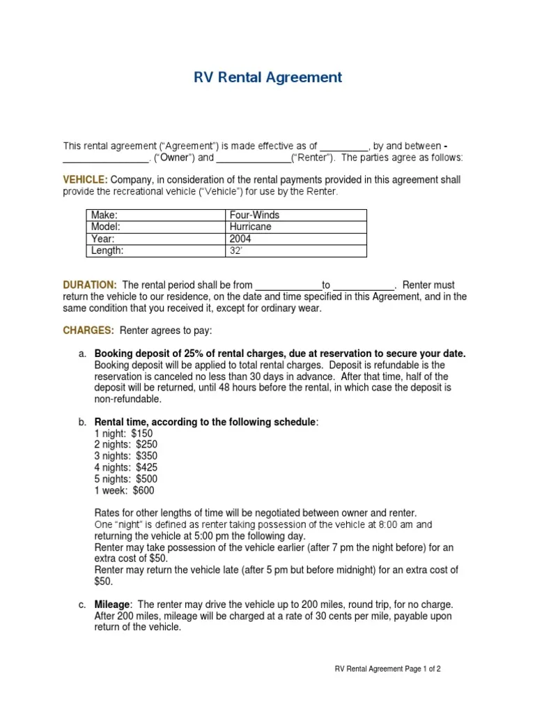 Sample of Travel Trailer Rental Agreement Template Sample of Travel Trailer Rental Agreement Template