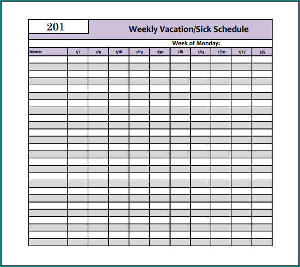 Sample of Vacation Schedule Template
