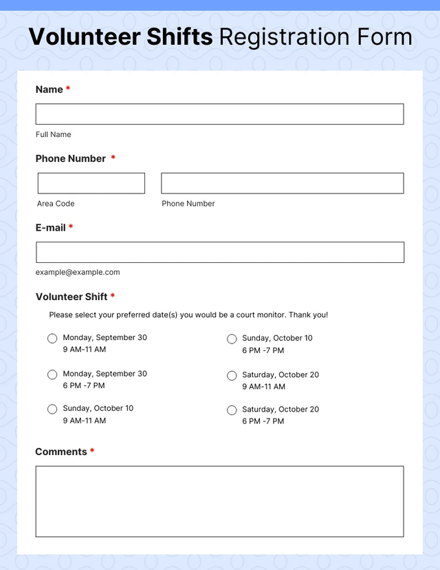 Sample of Volunteer Registration Form Sample of Volunteer Registration Form