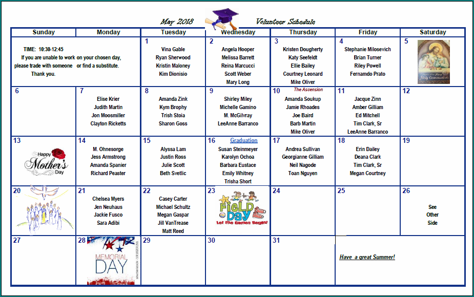Sample of Volunteer Schedule Template
