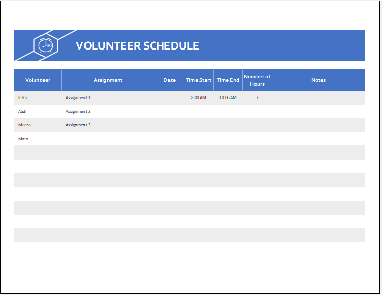 Sample of Volunteer Work Hour Schedule Worksheet Template Sample of Volunteer Work Hour Schedule Worksheet Template