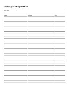 Sample of Wedding Guest Sign in Sheet Template