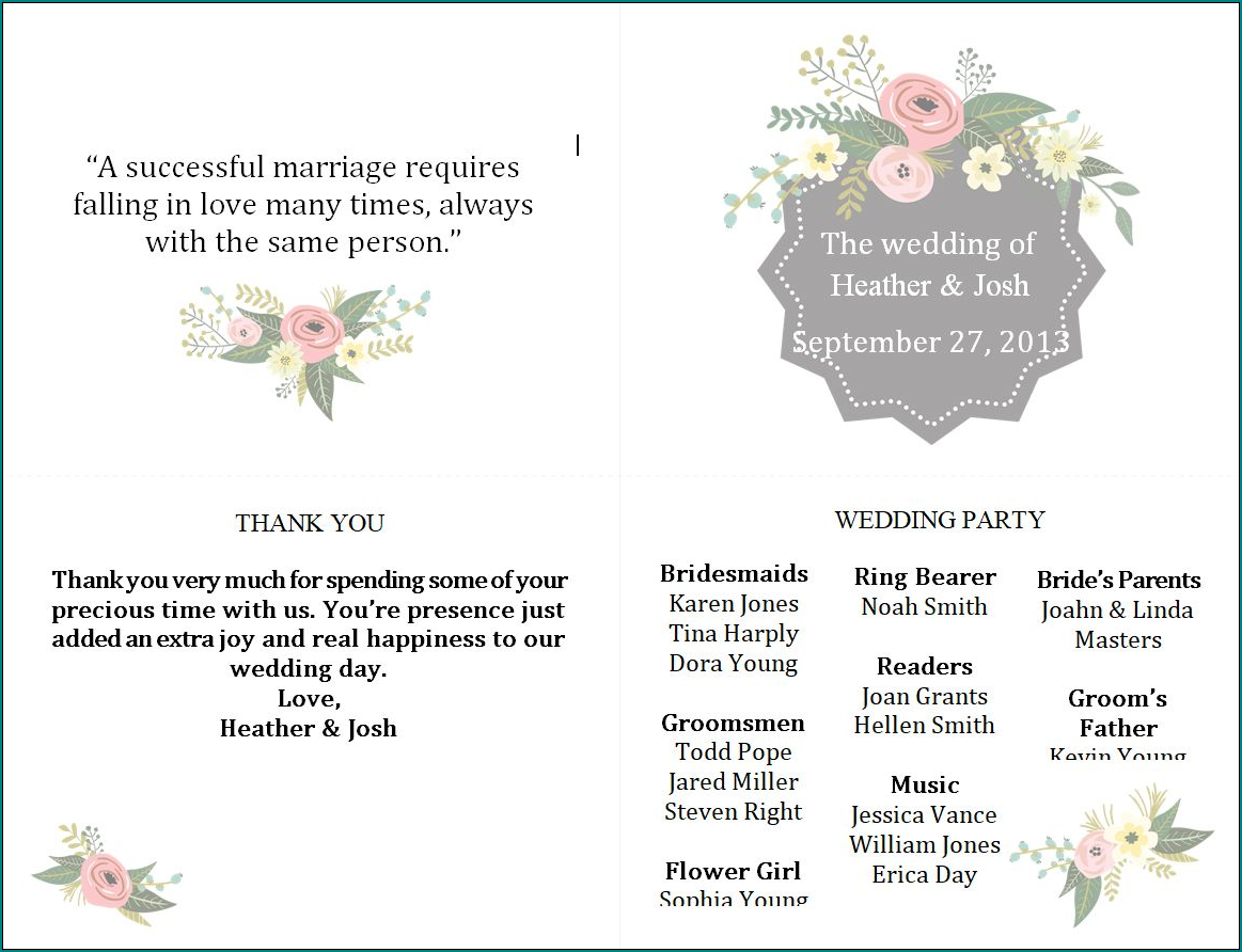 Sample of Wedding Program Template Word