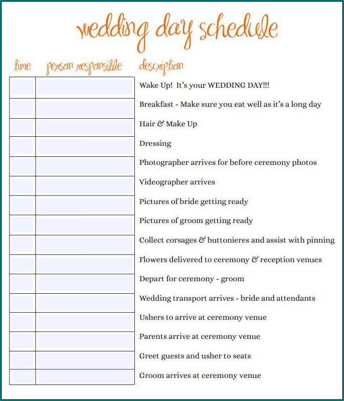 Sample of Wedding Schedule Template