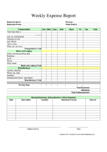 Sample of Weekly Expense Report Template