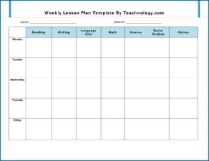 Sample of Weekly Lesson Planner Template