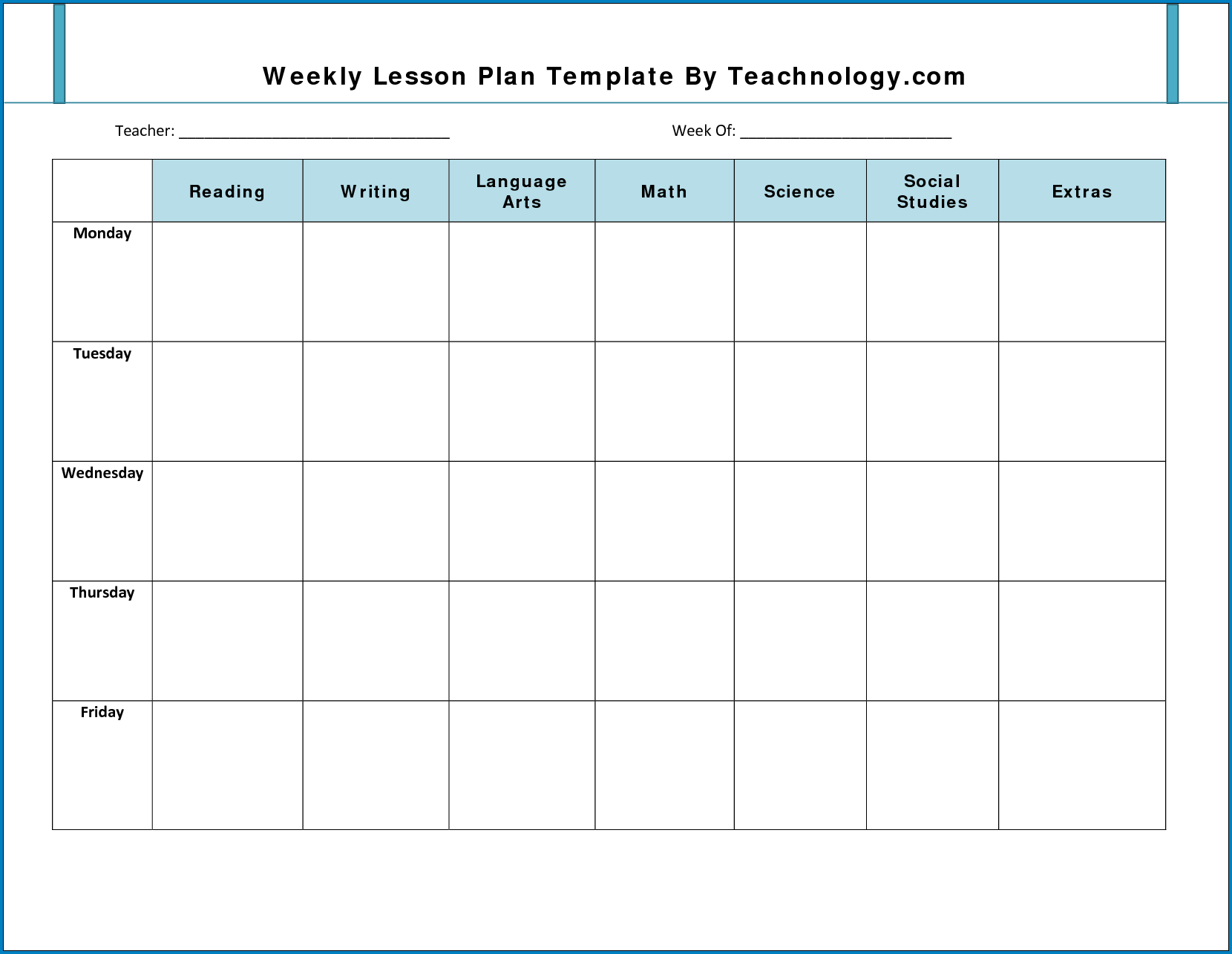 Sample of Weekly Lesson Planner Template Sample of Weekly Lesson Planner Template
