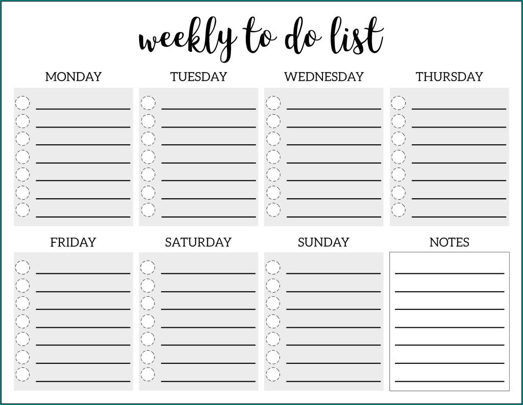 Sample of Weekly To Do List Template