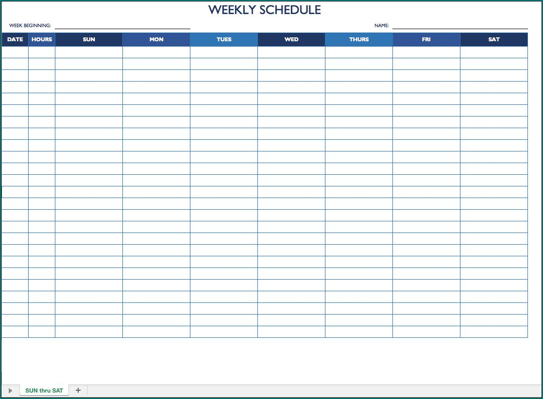 Sample of Weekly Work Schedule Template
