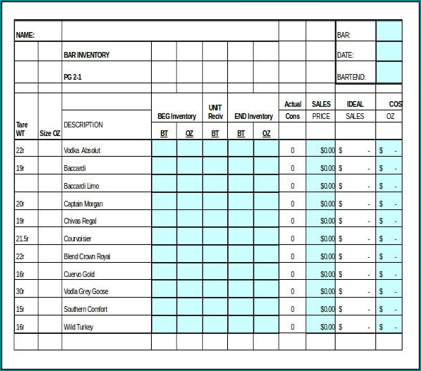 Sample of Wine Collection Inventory Template