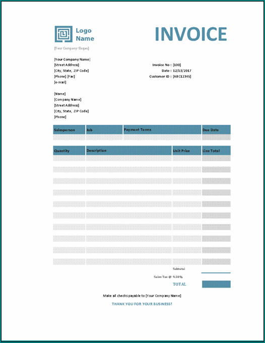 Sample of Word Invoice Template