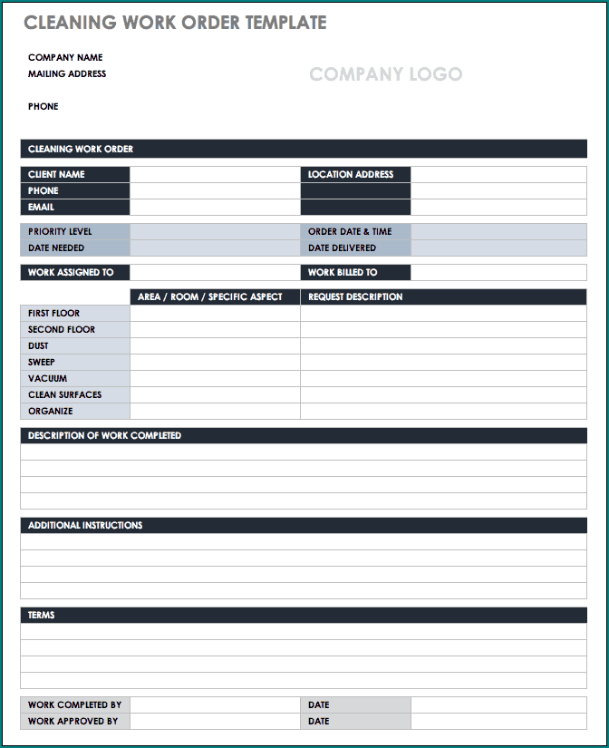 Sample of Work Order Template