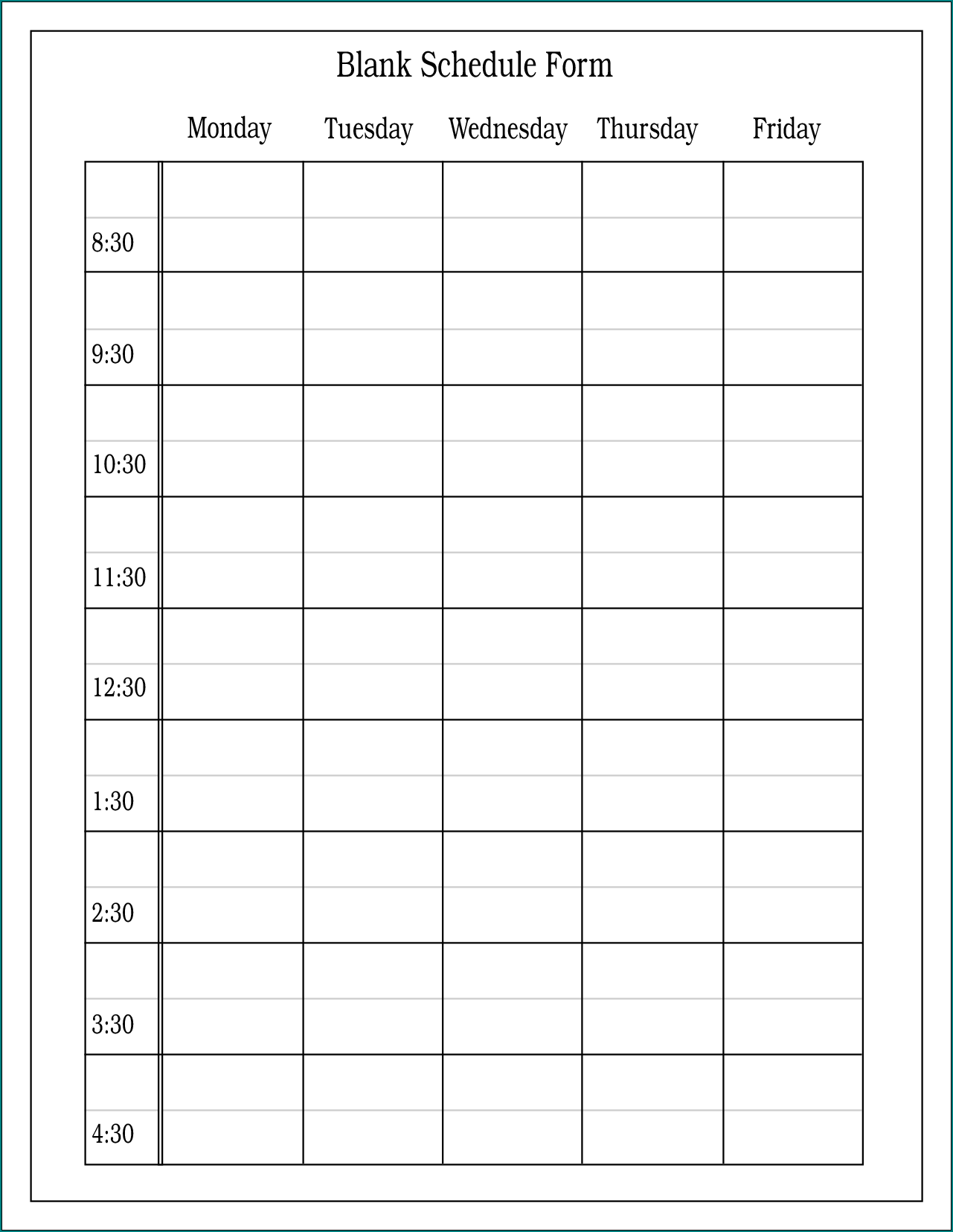 Sample of Work Schedule Template