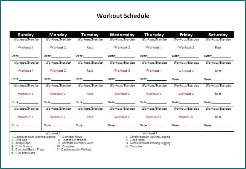 Sample of Workout Schedule Template