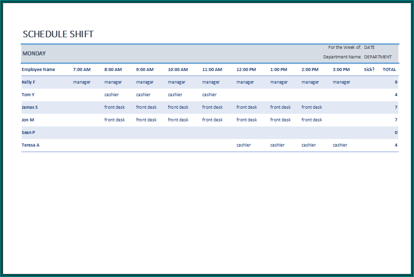 Schedule Shift Template