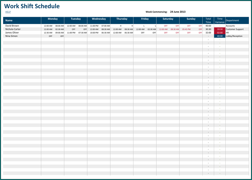 Schedule Shift Template Example